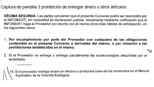 Prohibición de entregar dinero u otros articulos no validos en el contrato. 