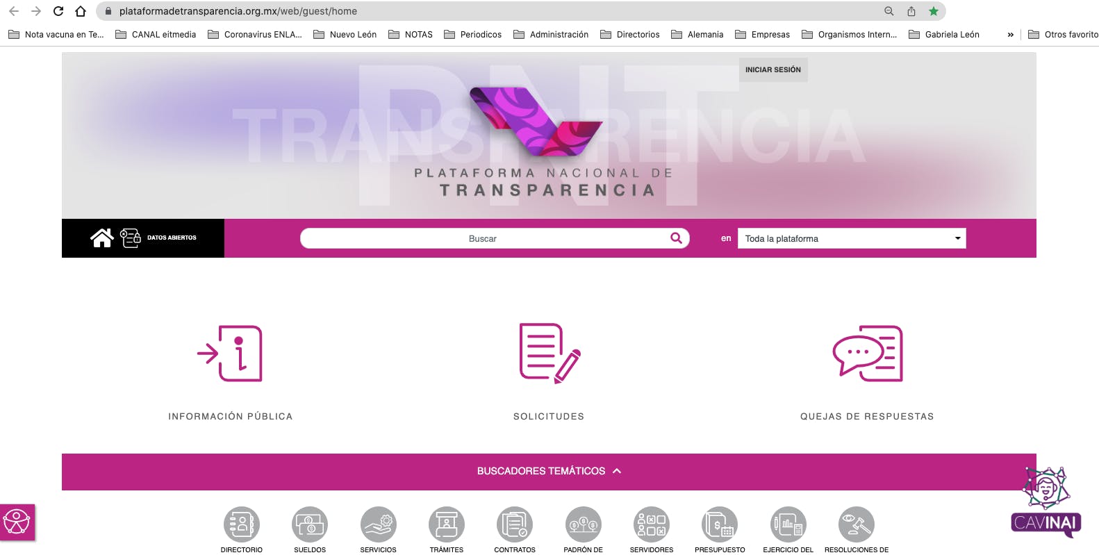 captura de pantalla de la Plataforma Nacional de Transparencia