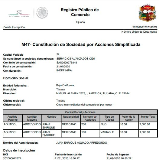 Registro Público de Comercio de Servicios Avanzados