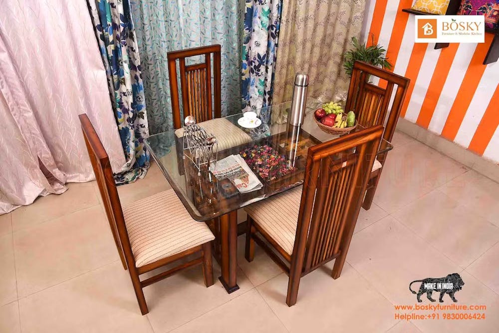 The upper view of a teak wood dining set