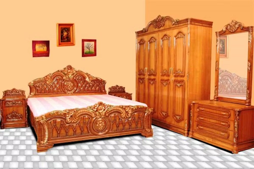 Wooden wardrobe with cut-out designs