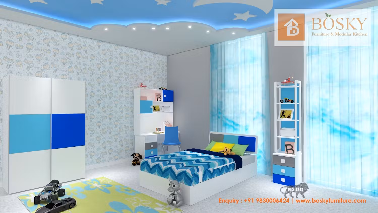 Bedroom painted in blue for kids pic