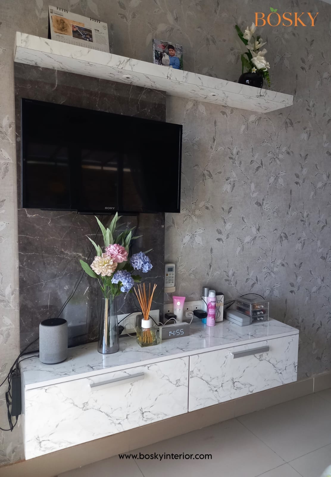 TV Cabinet with Floating Shelves | Bosky Interior Kolkata