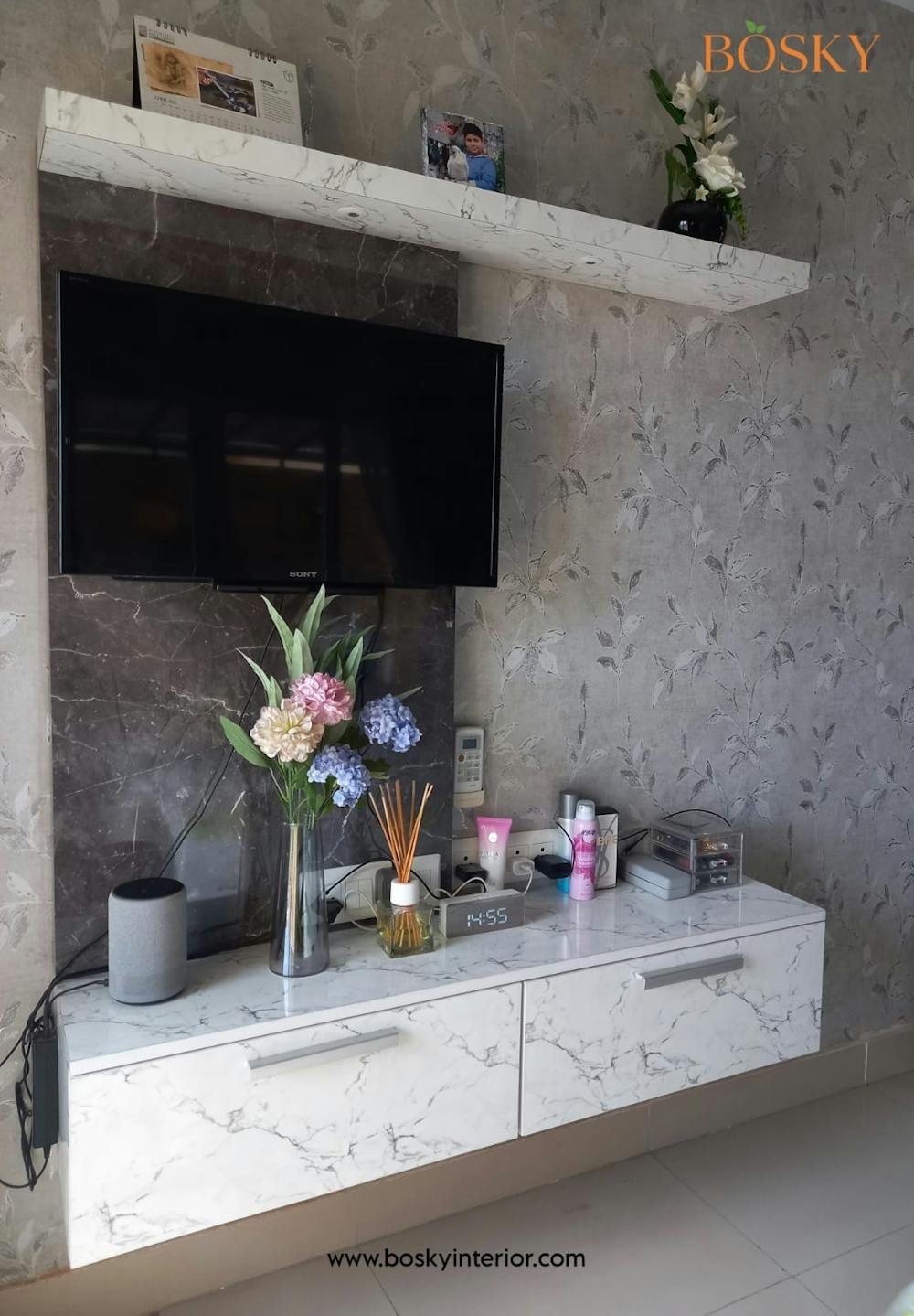 TV Cabinet with Floating Shelves | Bosky Interior Kolkata