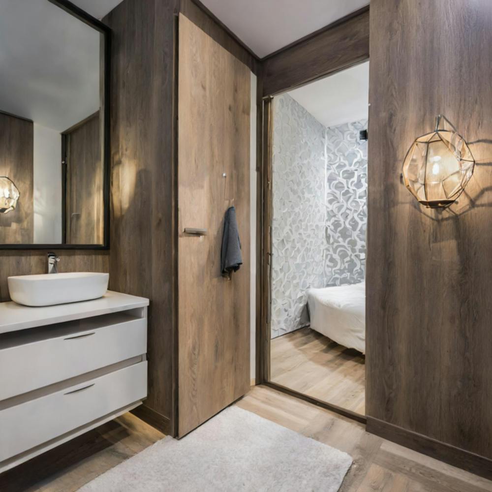 Wooden wardrobe with mirror pic