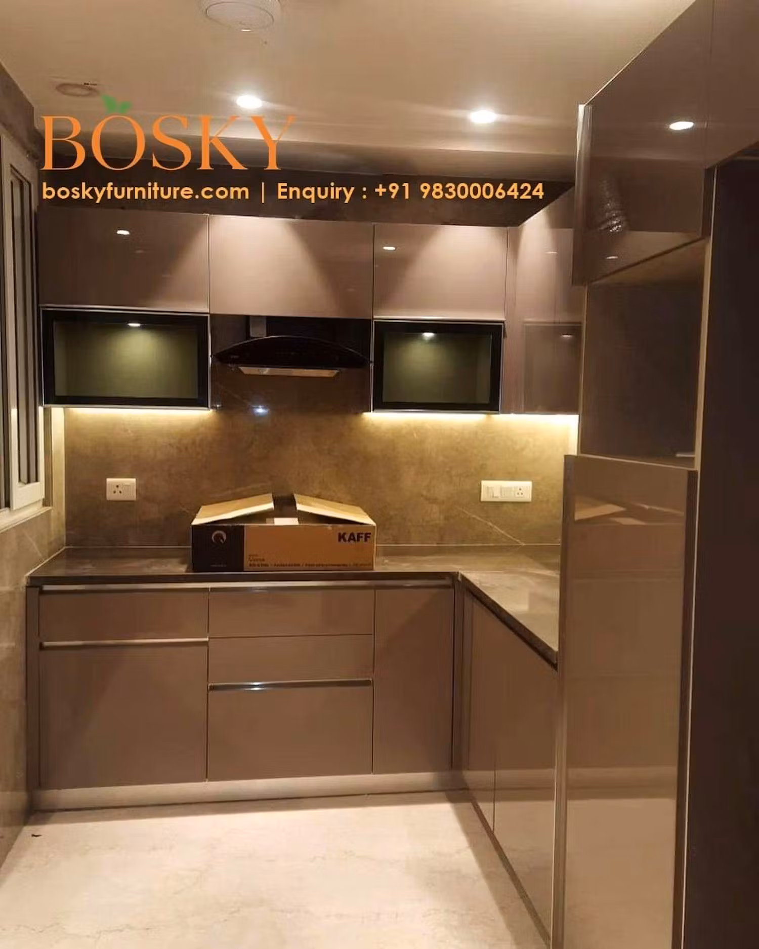 Glossy modular kitchen for modern home image