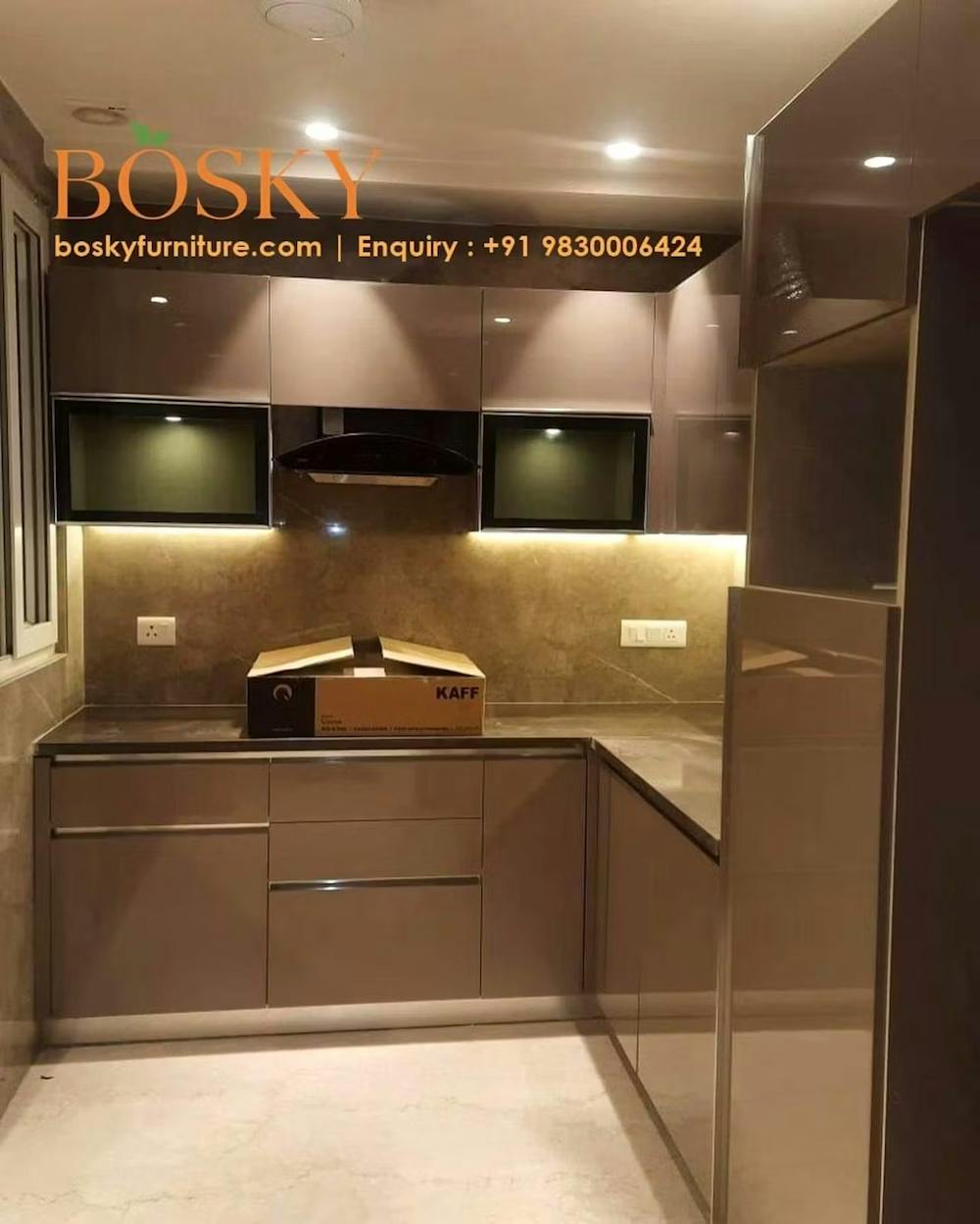 Glossy modular kitchen for modern home image