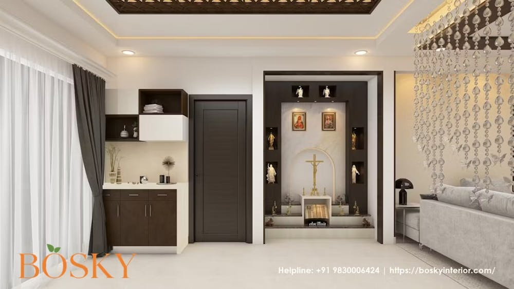 A peaceful puja corner in living room pic