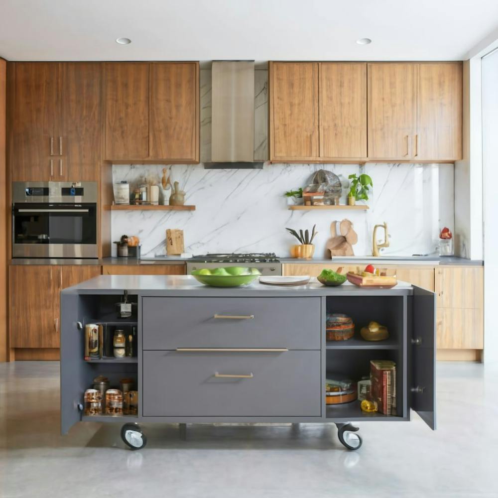 Movable kitchen island trolley with multi drawers pic