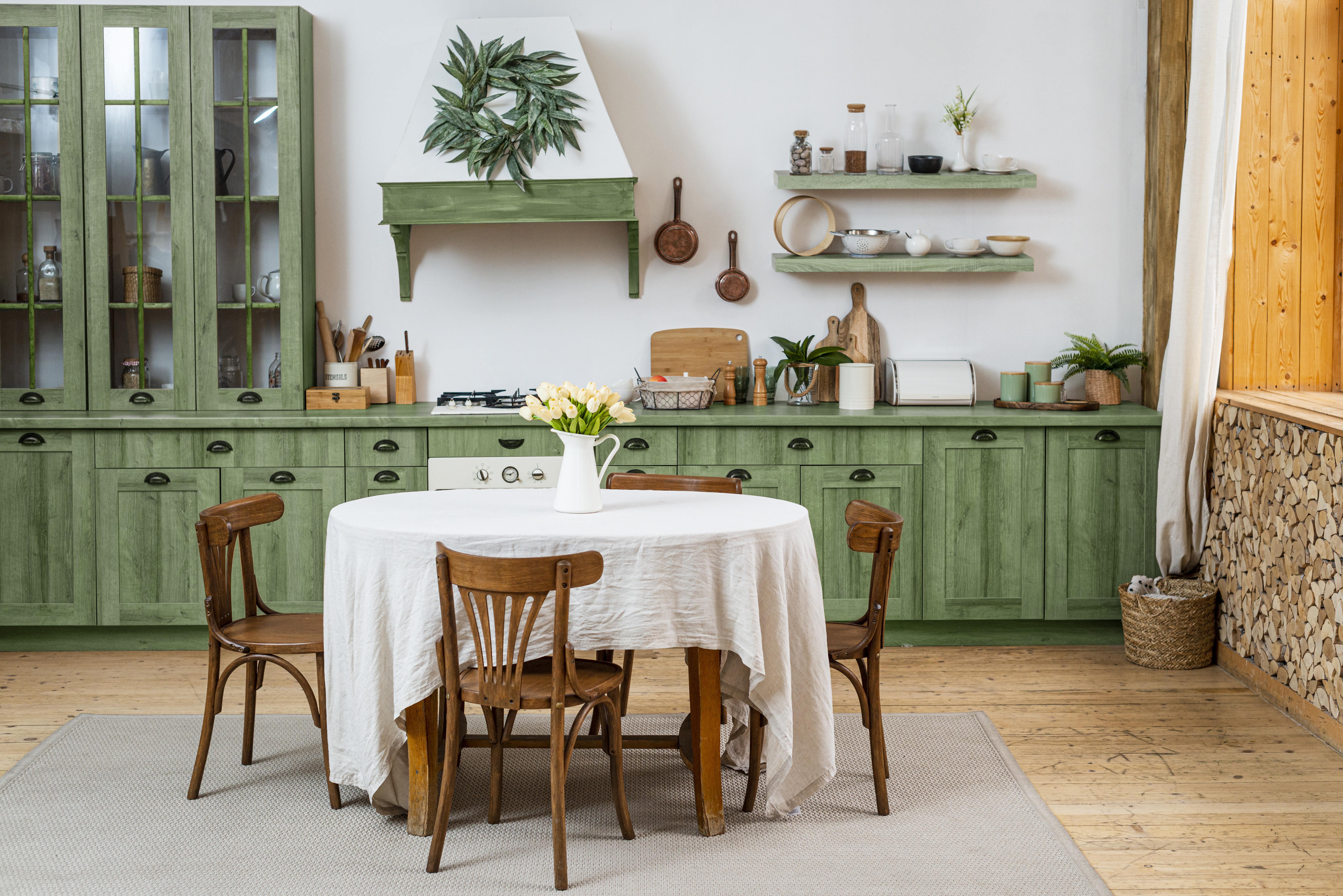 Traditional olive green modular kitchen