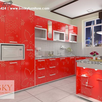 Printed Modular Kitchen For Small Space