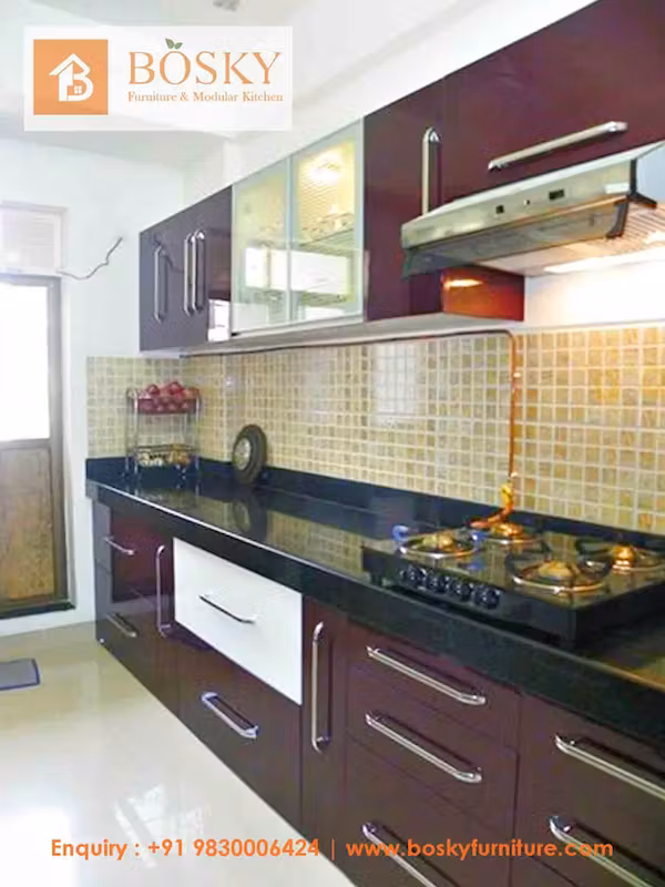 A brown straight kitchen design for uniqueness