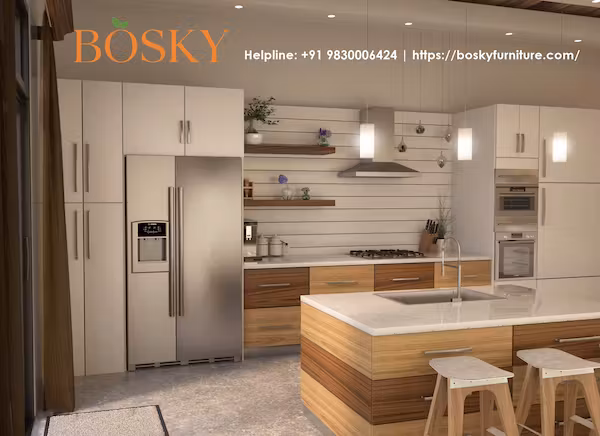 Modular kitchen decor with hanging ceiling lights pic