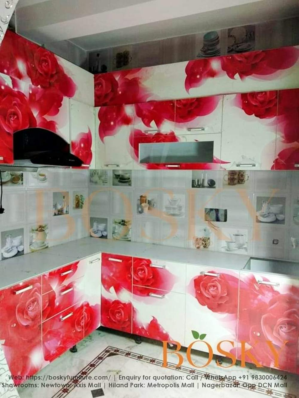 Red and White modular kitchen