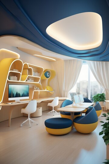 Colorful ceiling design for a fun office pic