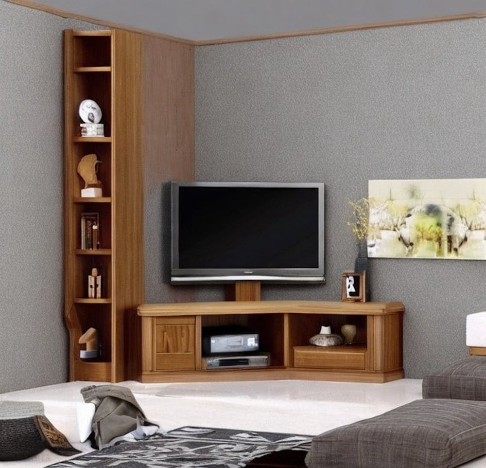 Corner Wooden Open Shelves TV Panel
