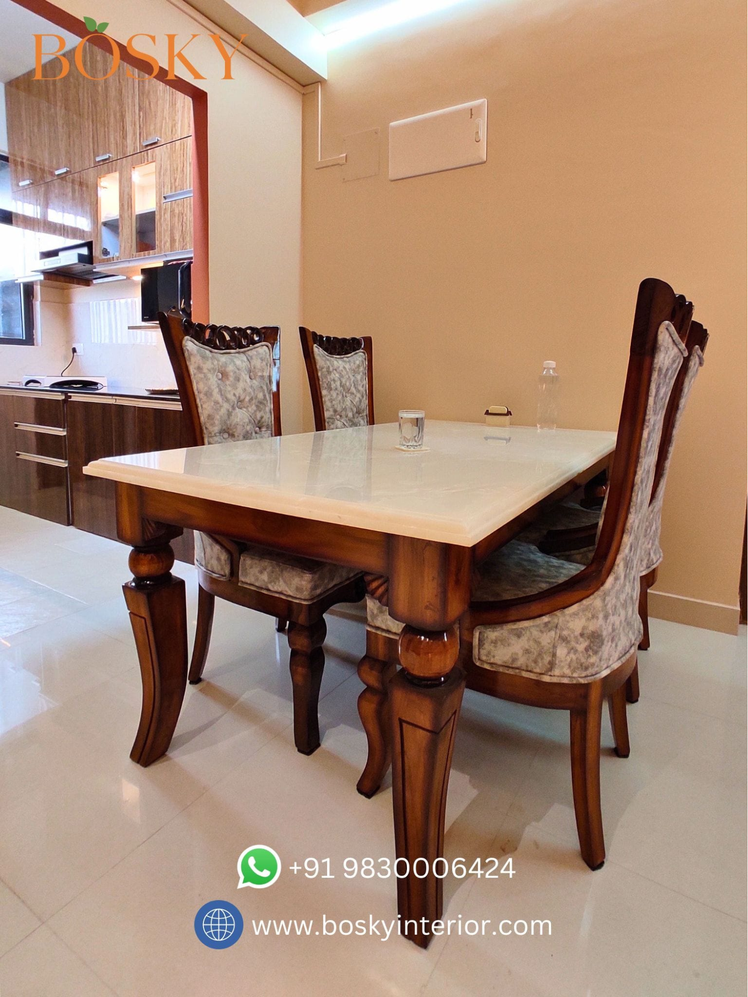 Frozen Marble Dining Table with Intricate Chairs