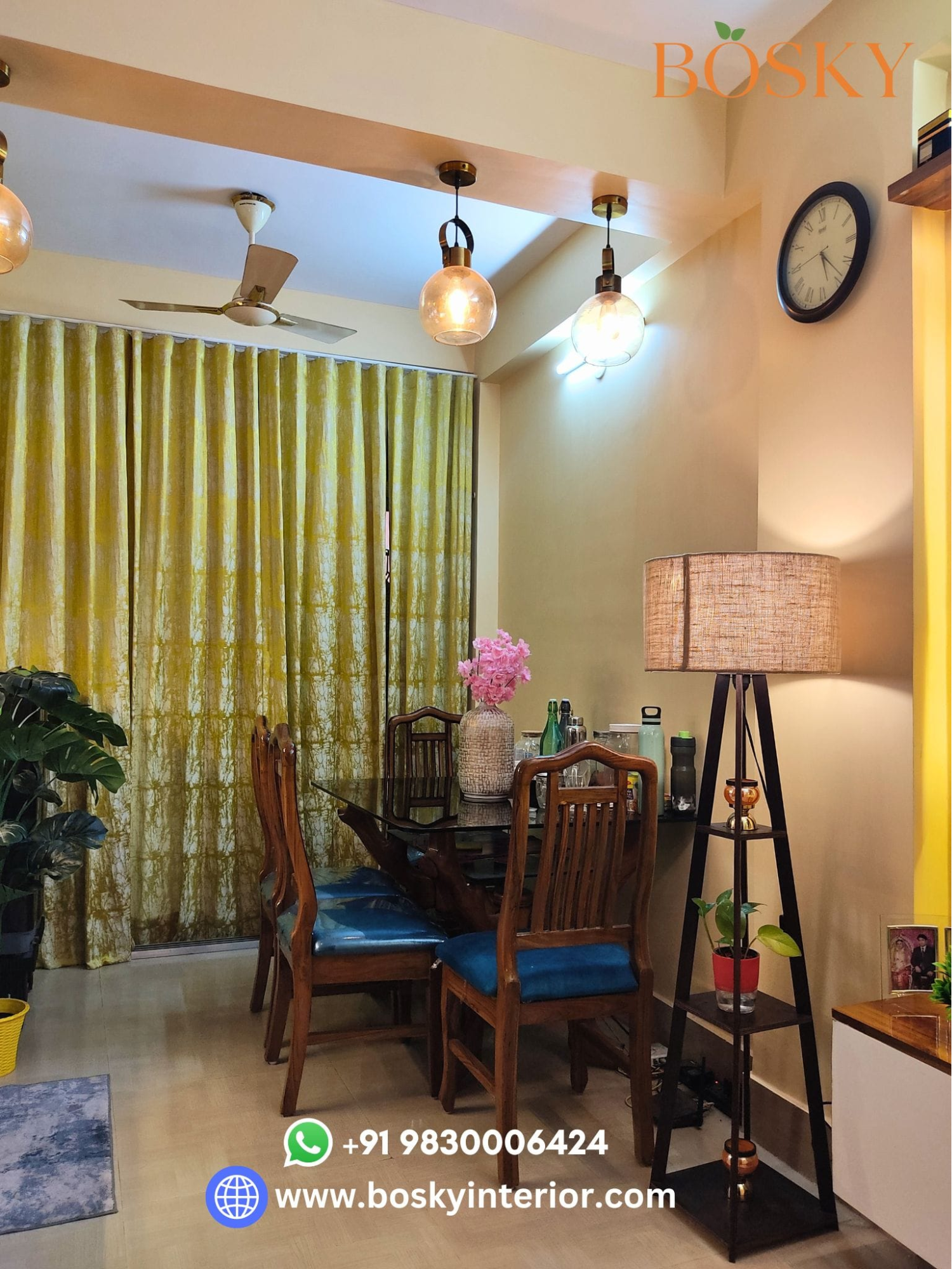 Royal Blue Cushioned Chair with Glass Dining Table
