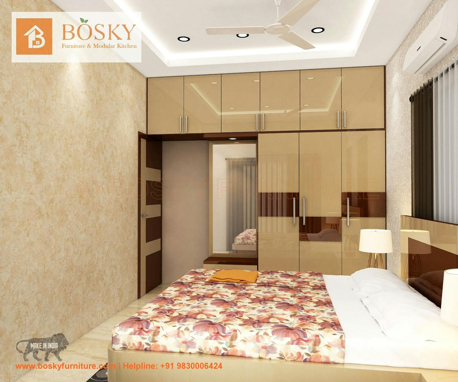 Cosy Lacquered Glass Wardrobe in Master Bedroom | Bosky Interior Design