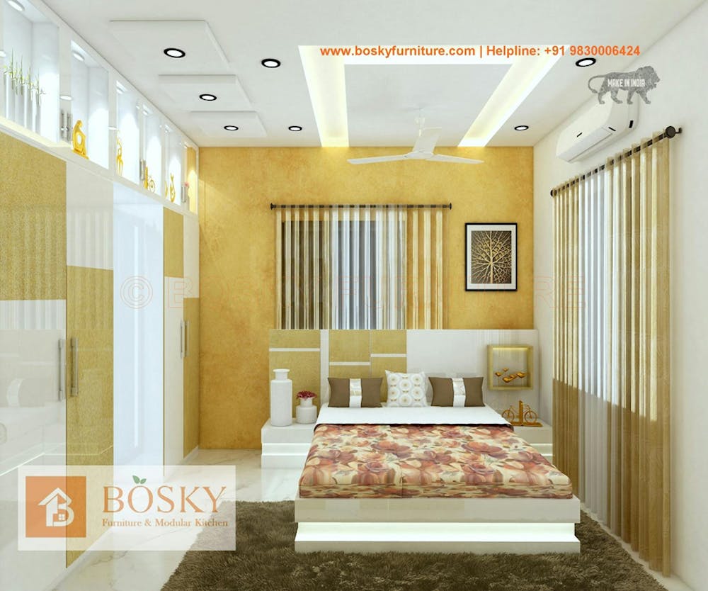 Bright Yellow Interior With Lacquered Glass Wardrobe | Bosky Interior Design