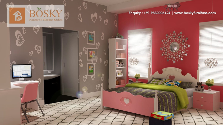 Cute Kids Bedroom with Dual-Coloured Walls | Bosky Interior Design