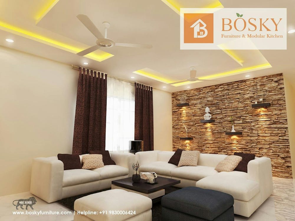 Eloquent Brick Textured Wall With Warm LED Lights | Bosky Interior Design