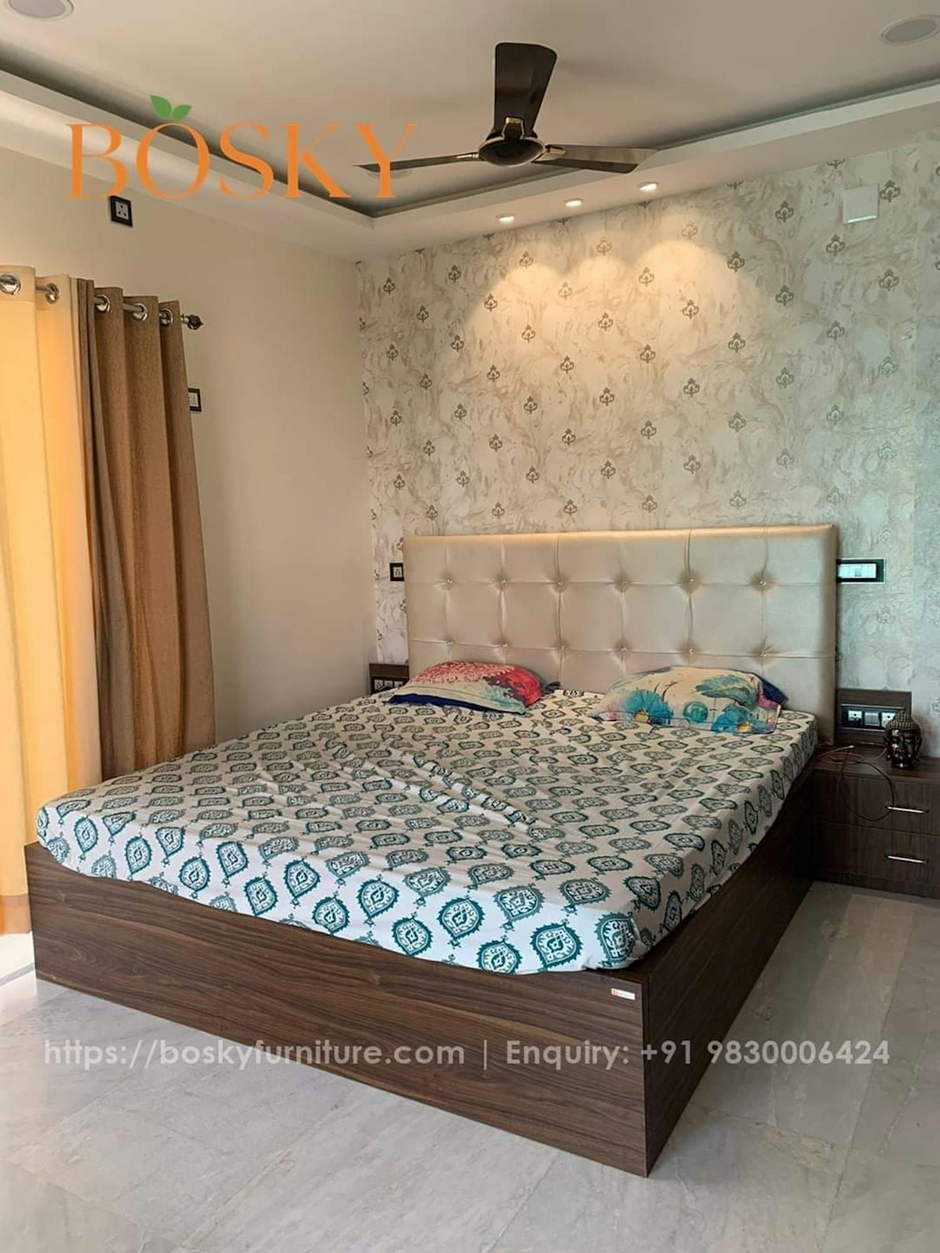 Luxurious White Cushioned Platform Bed | Bosky Interior Design