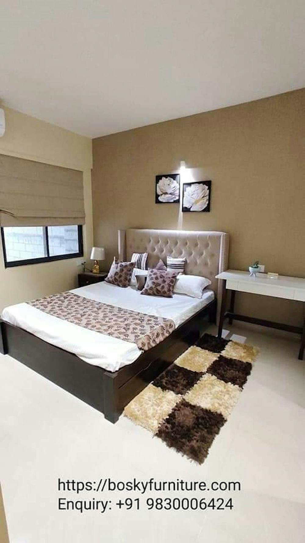 Eloquent High Bedhead with Beige and Brown Tones | Bosky Interior Design