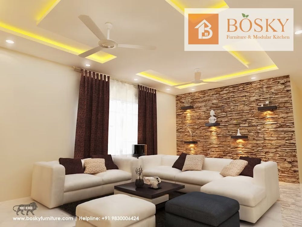 Living room space with neutral colours in interior | Bosky Interior