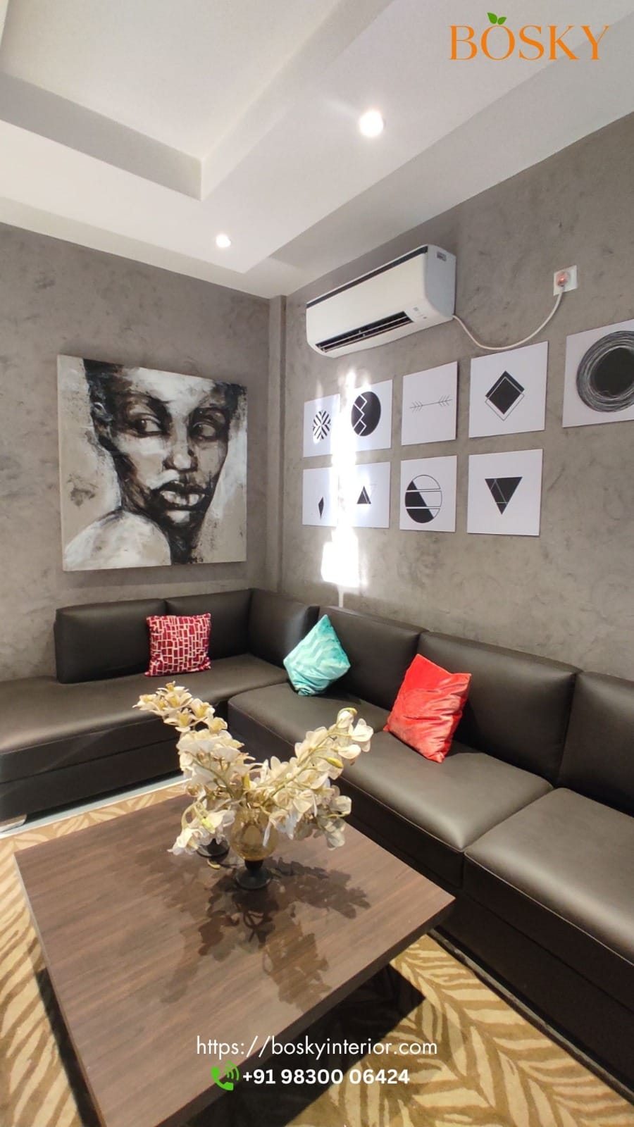 grey, black and white living room colour combination | Bosky Interior