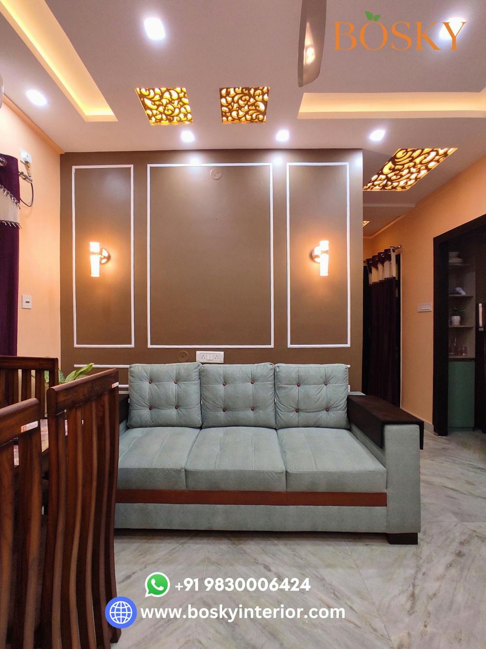 brown and orange living room colour combination | Bosky Interior