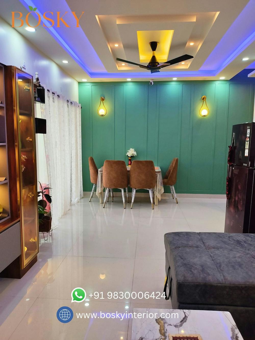 Sage green and white living room colour combination | Bosky Interior