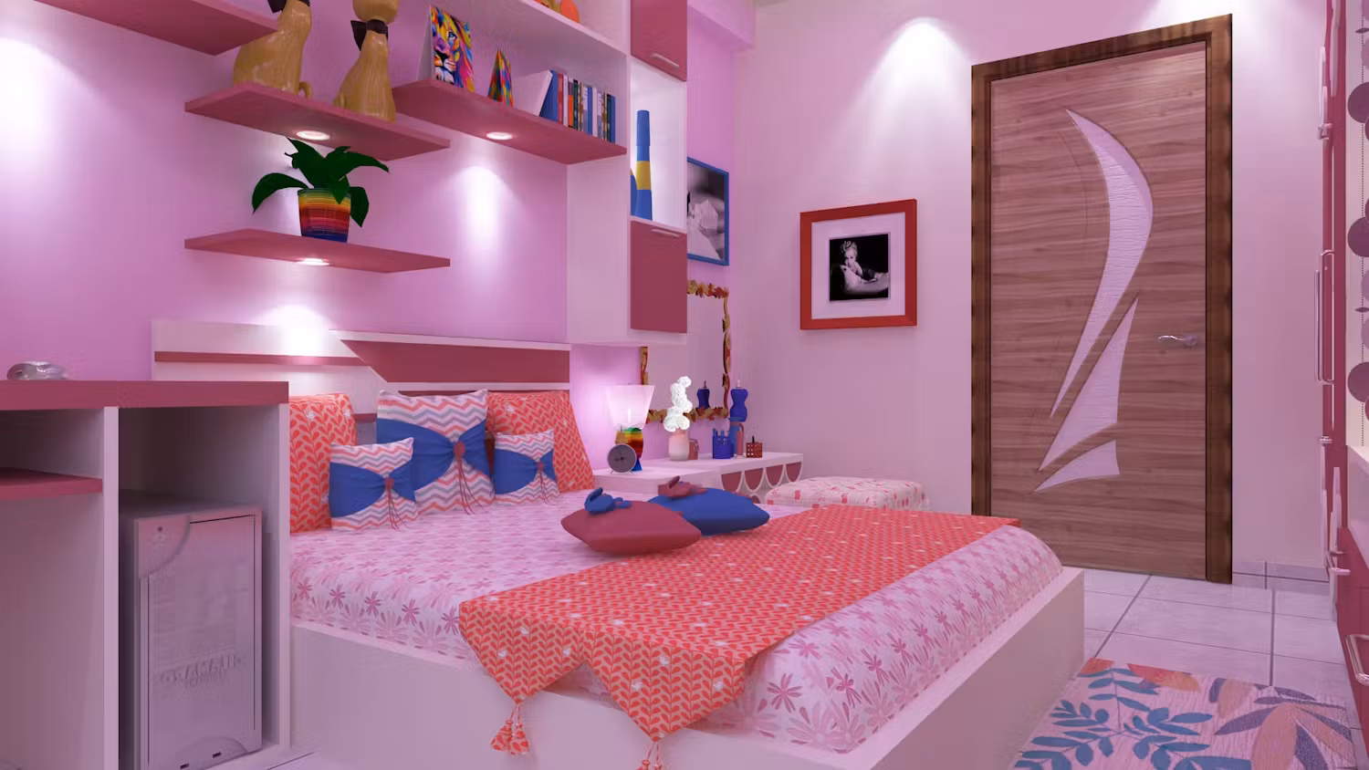 Cute Pink Overdose For Bedroom Wall Colour | Bosky Interior