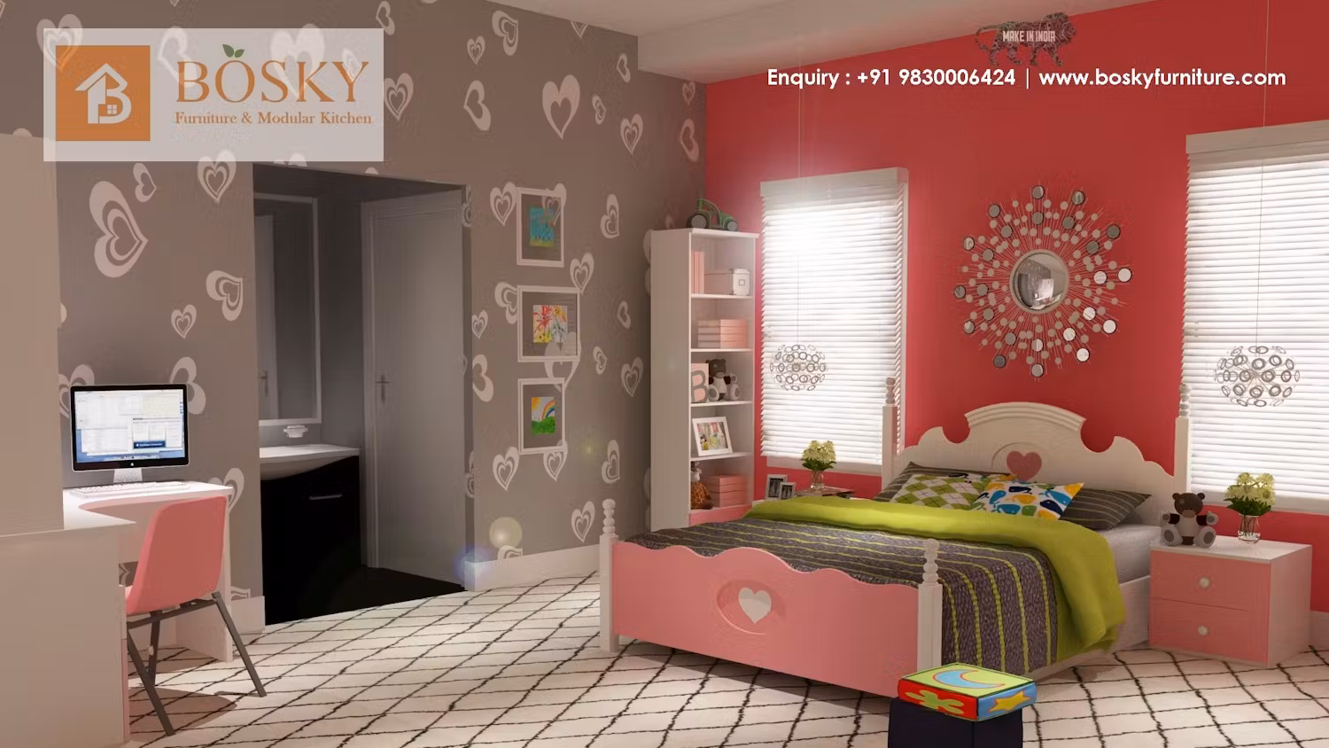 Vibrant Pink And Neutral Grey Bedroom Wall Paint Colours | Bosky Interior