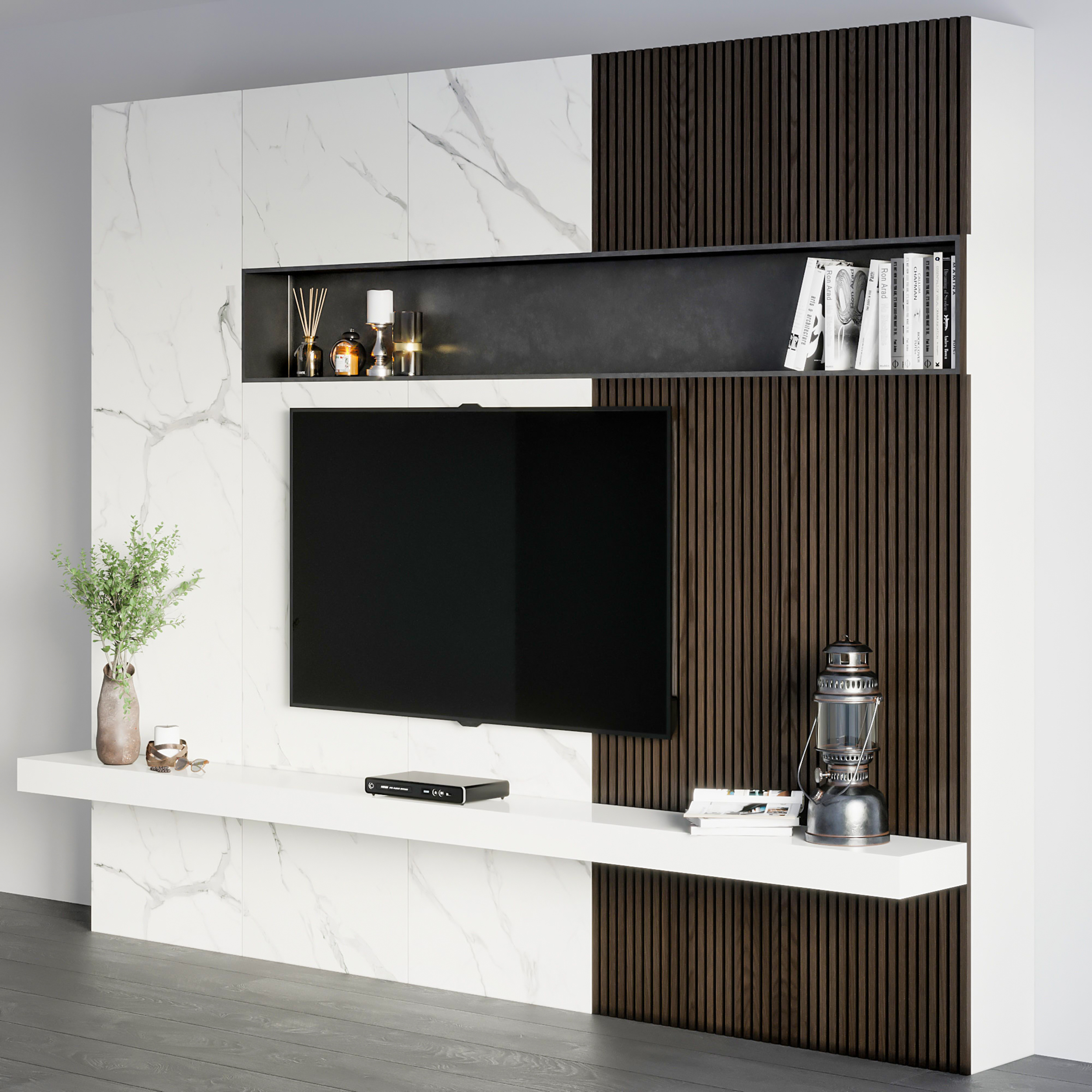 Luxury Marble & Wood TV Unit