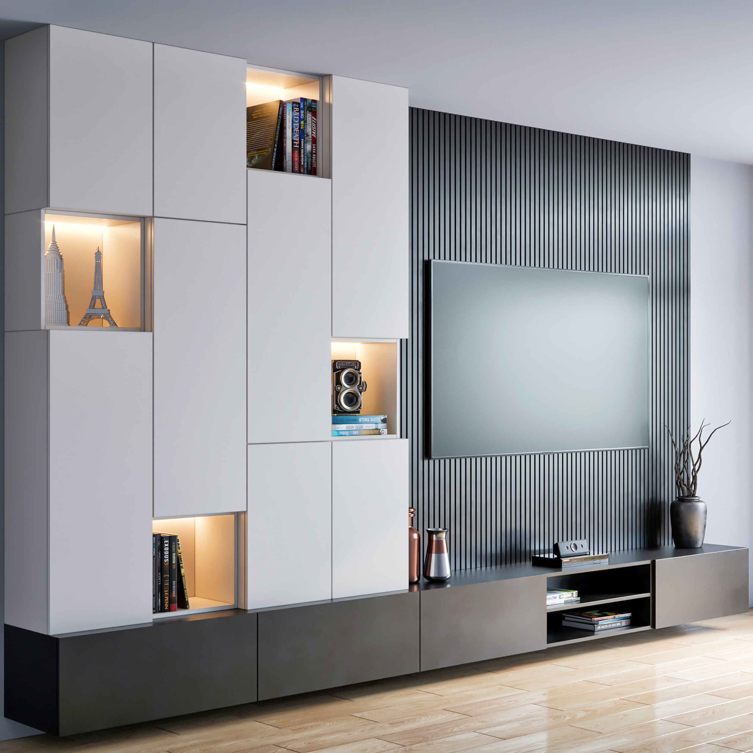 Contemporary TV Unit with Glass Shelves