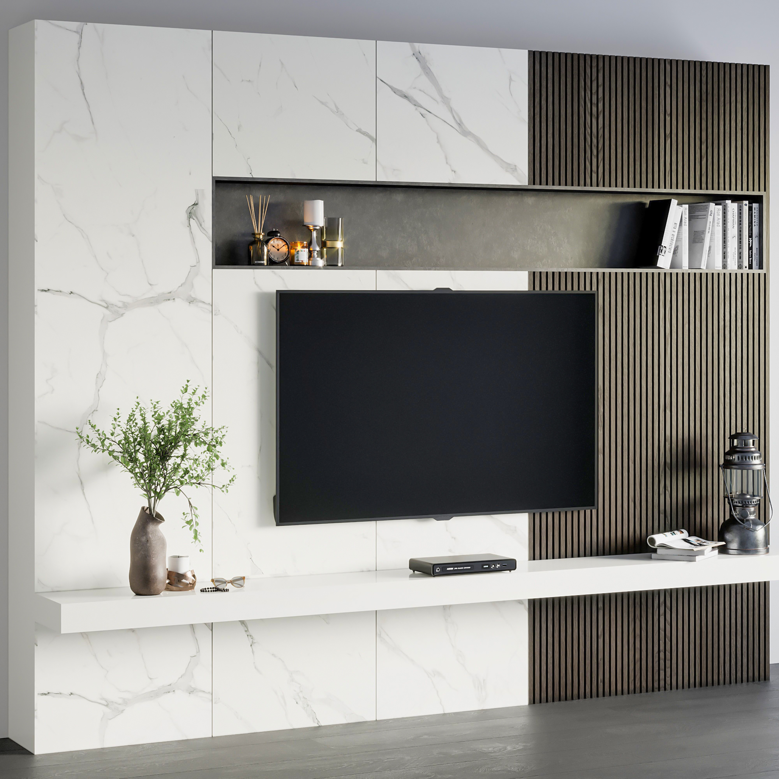 White and Brown Modern TV Wall Unit