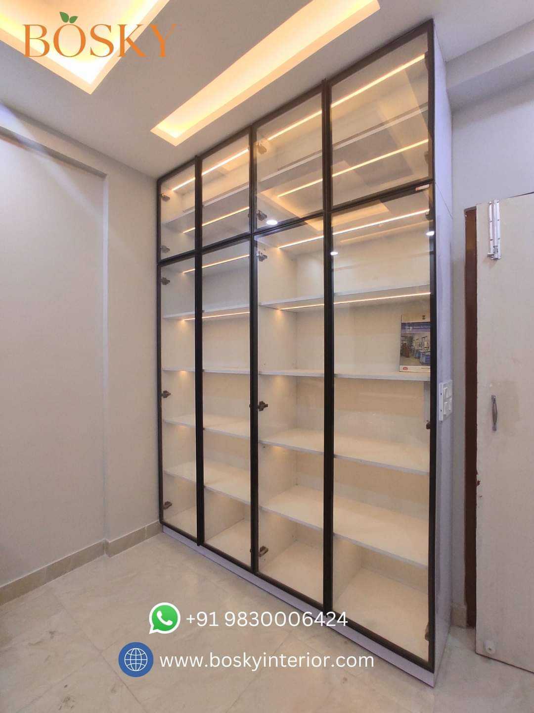 Glass door walk in wardrobe design
