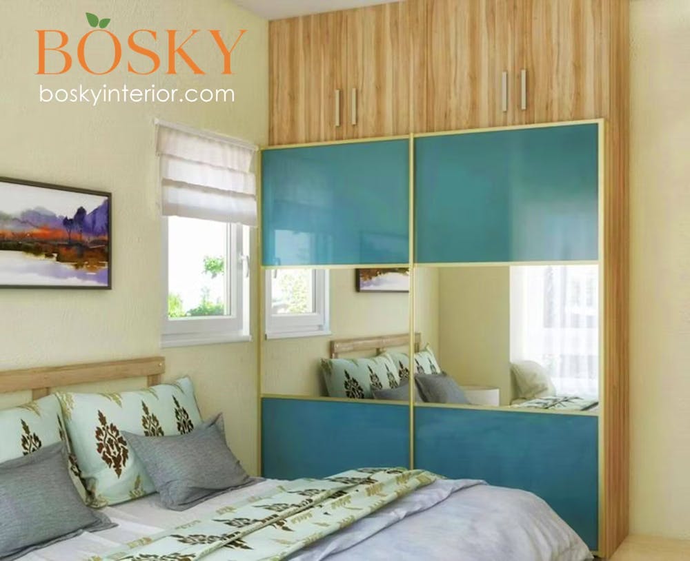 Standing wooden wardrobe with glass