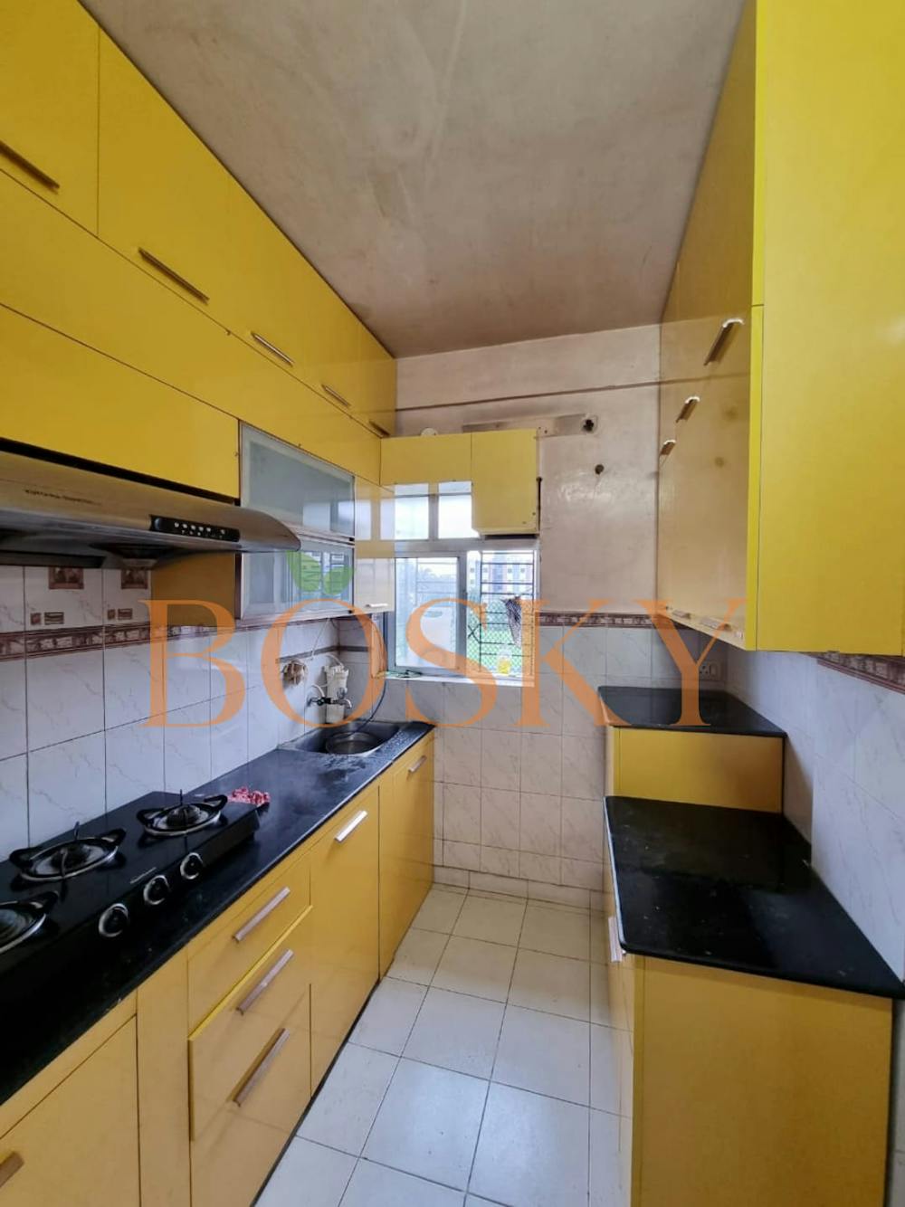 parallel kitchen in yellow