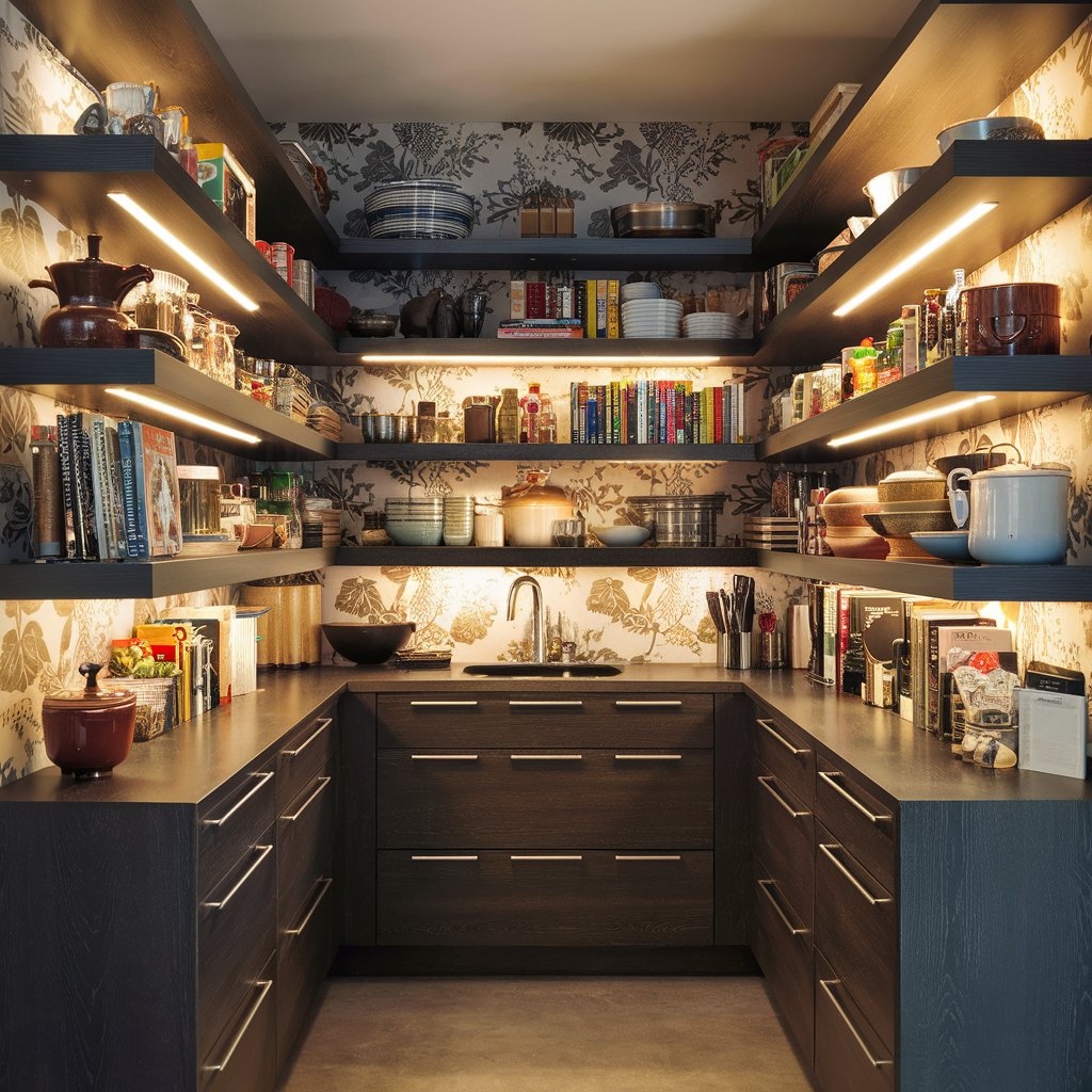 Illuminating kitchen cabinet pantry unit
