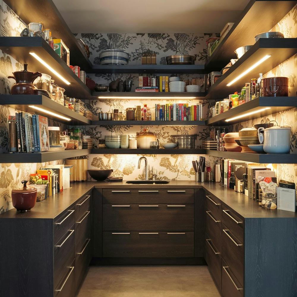 Illuminating kitchen cabinet pantry unit