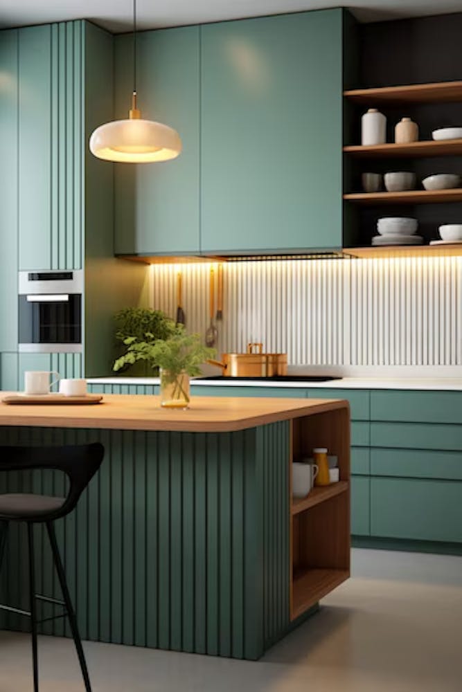 Teal and Light Wood