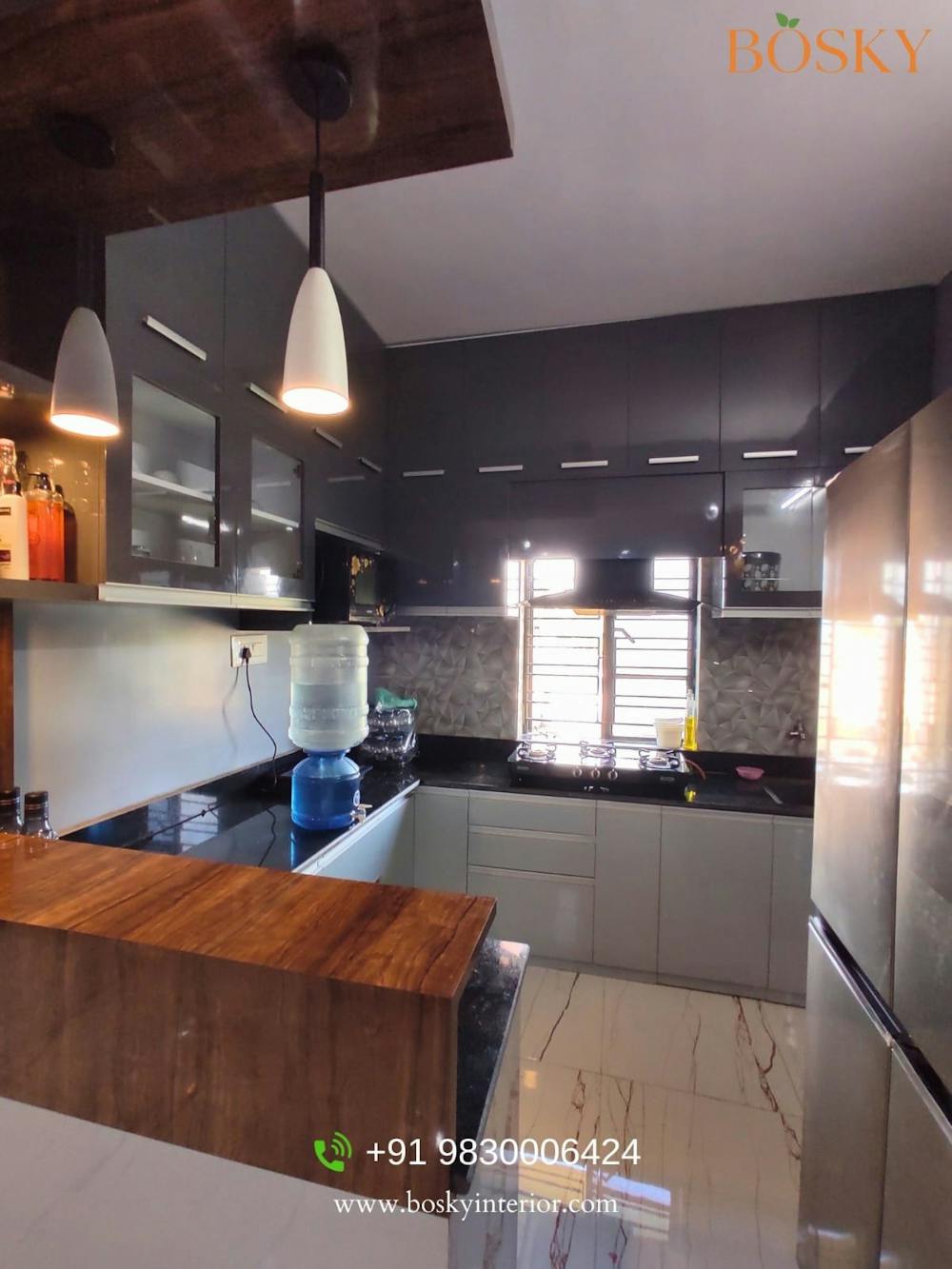 Charcoal Grey and Copper modular kitchen