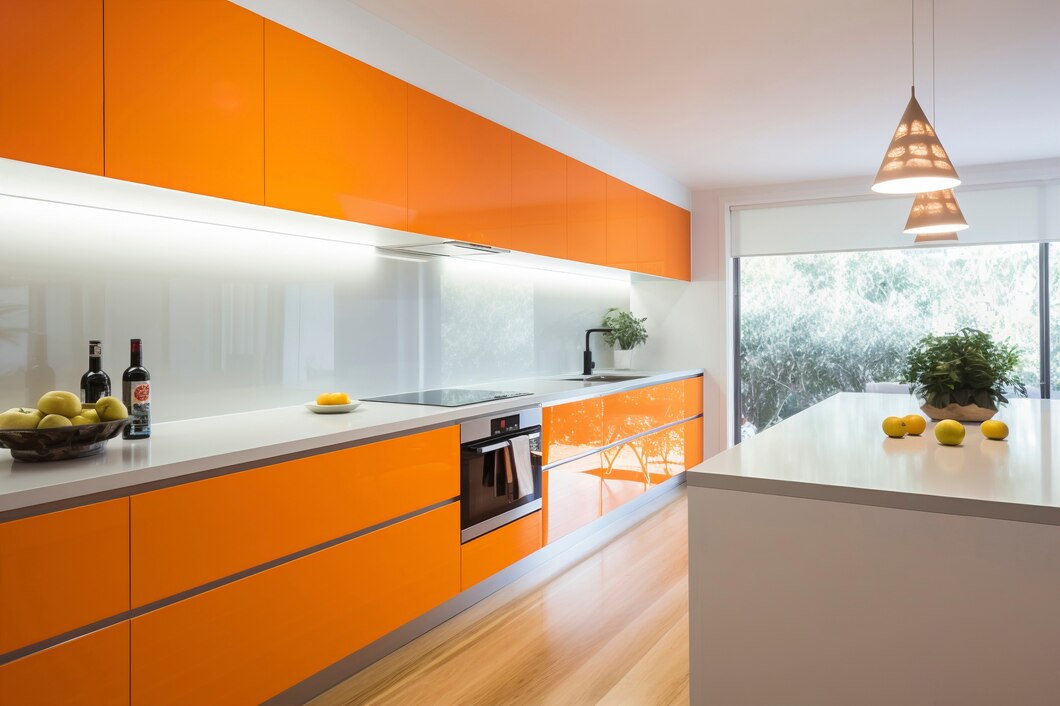 Burnt Orange and White modular kitchen