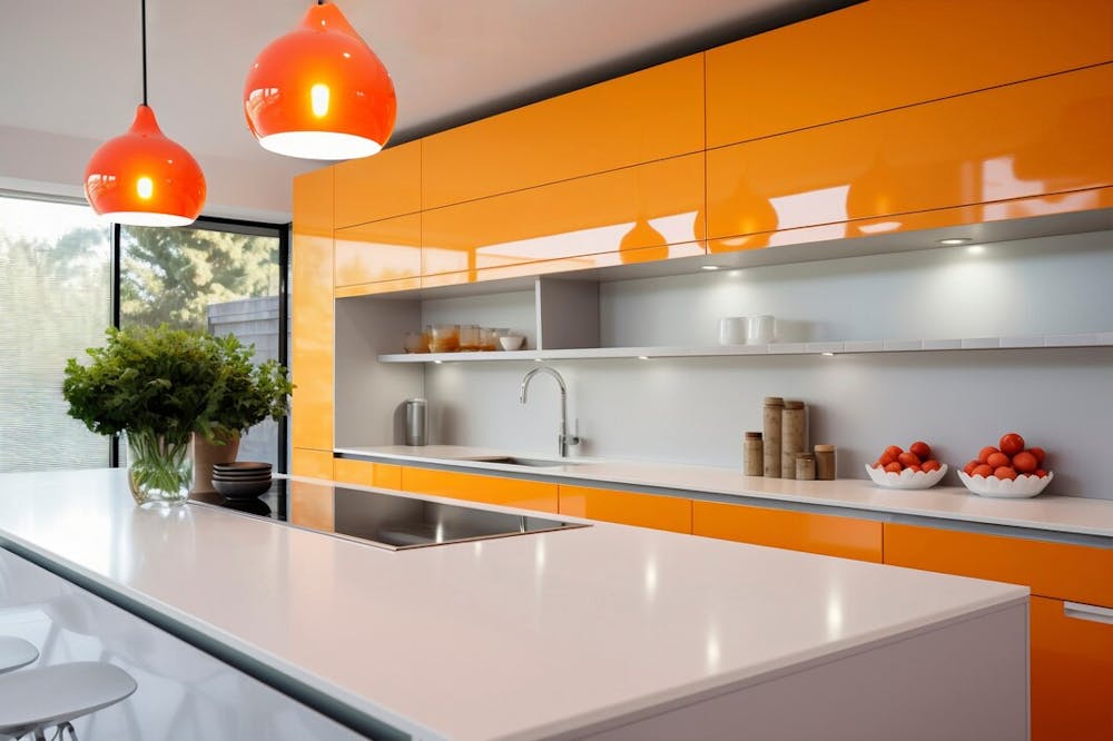Burnt Orange and White modular kitchen