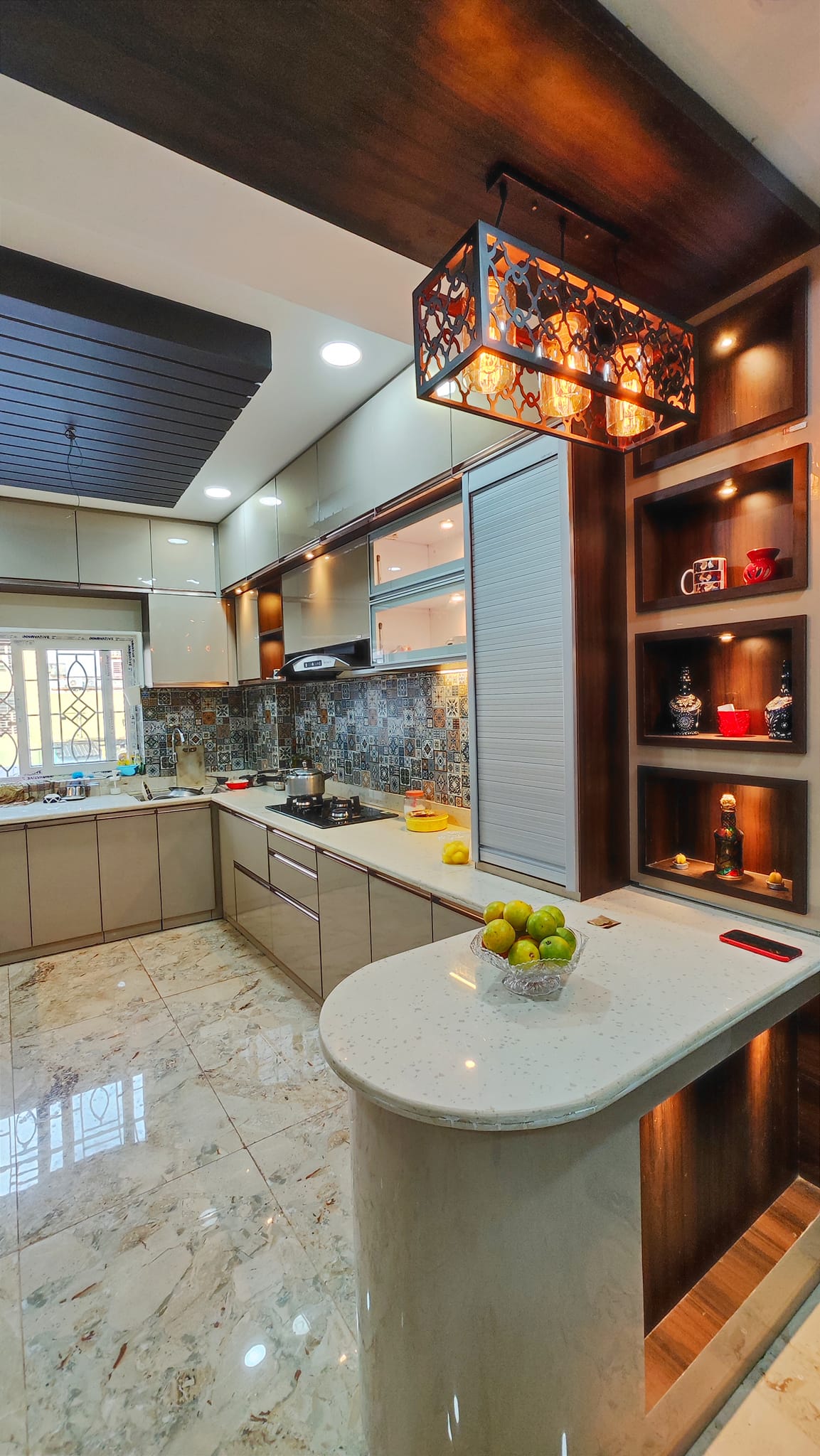 Cream and White Modular kitchen