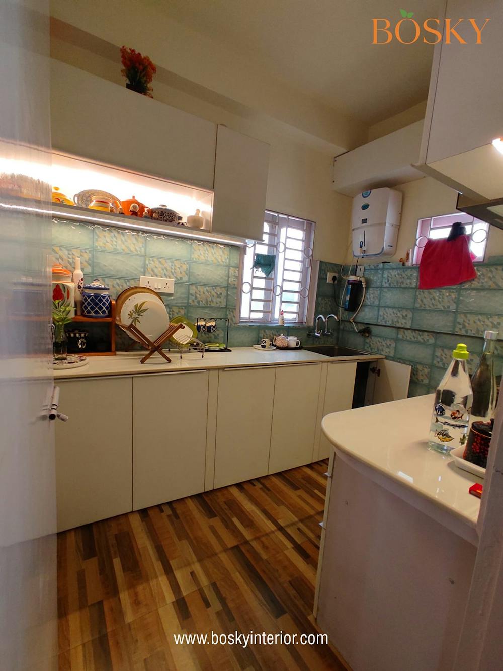 Cream and White Modular kitchen