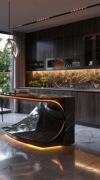 Modern Island Kitchen With Waterfall Countertop