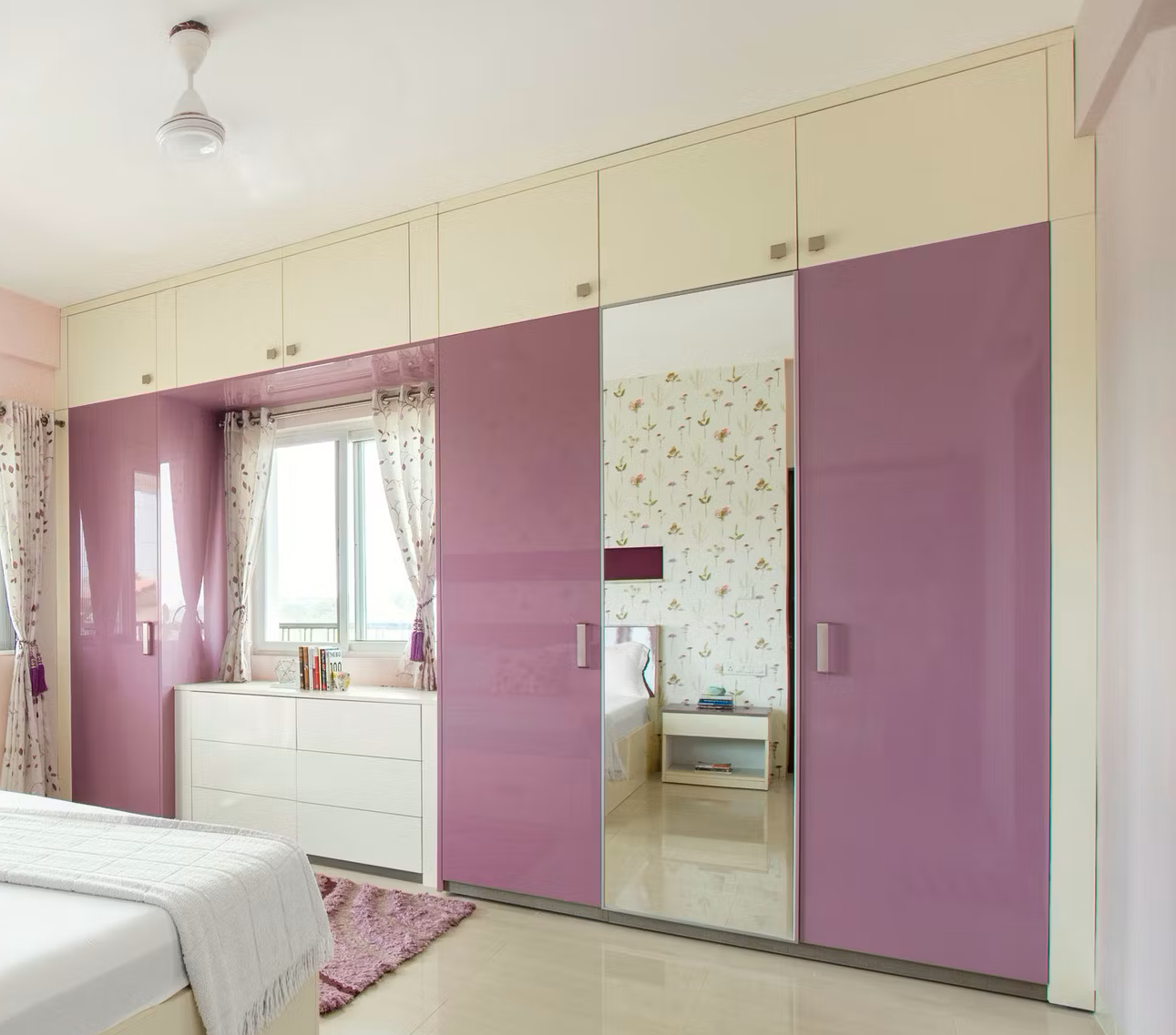 Purple and White Combination Wardrobe | Bosky Interior